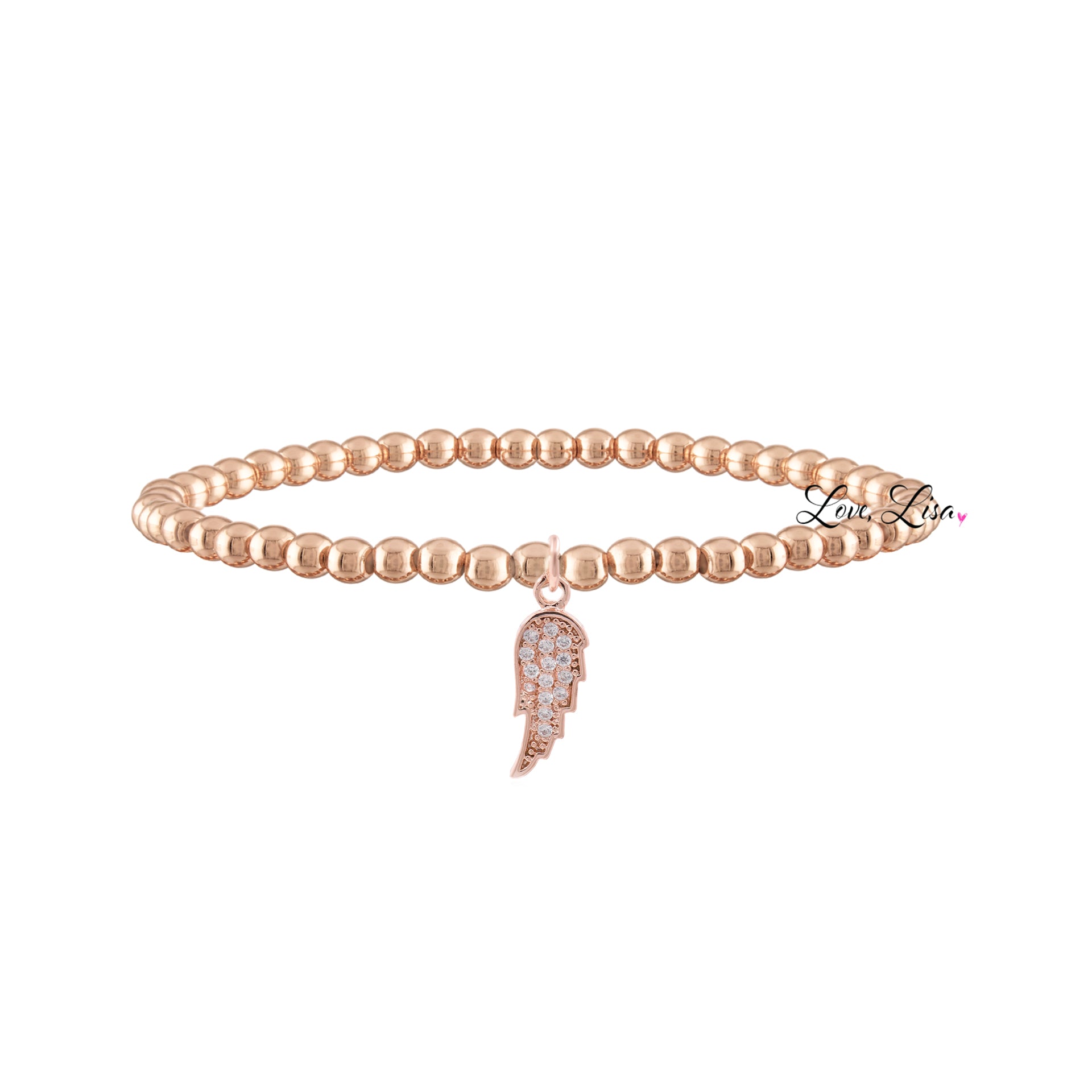 arlet angel wing beaded bracelet rose gold 4mm beads with angel wing charm by love lisa jewelry