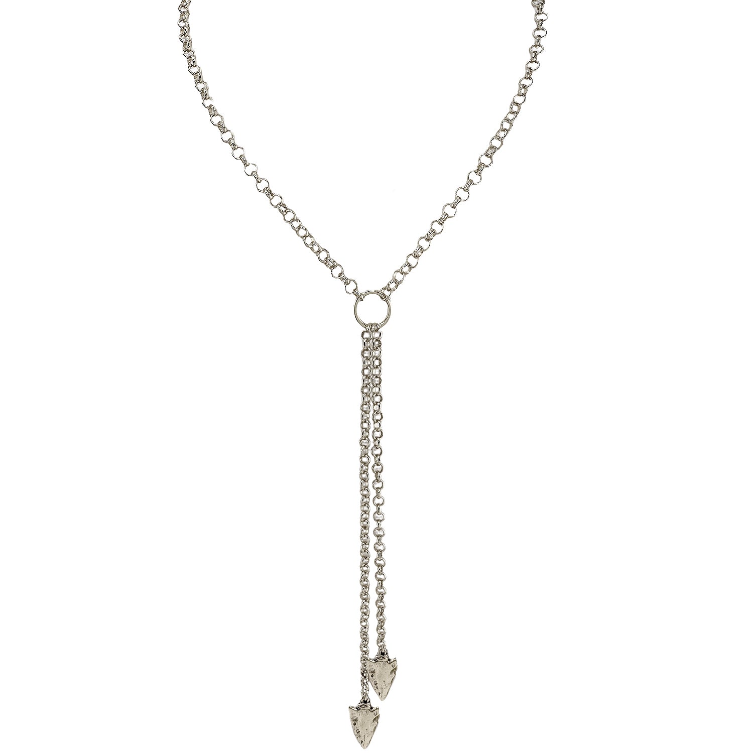 silver arrowhead lariat necklace long pendant statement jewelry Love Lisa