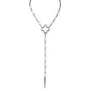 Silver necklace with clover pendant on a white background