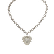 ava heart cross charm necklace silver ribbed chain with pave heart and cross charm love lisa jewelry