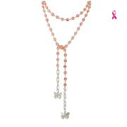 Love Lisa Bailey Breast Cancer Awareness Butterfly Lariat Necklace with blush faceted crystal beads, layered wrap design, silver-tone chain links, and two butterfly charm drops