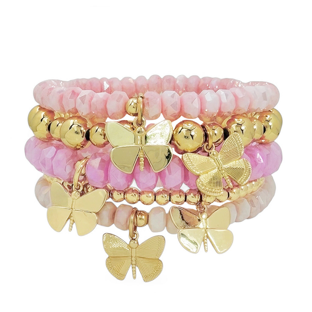 bailey color butterfly bracelet stack limoncello pink gemstone bracelets with butterfly charms