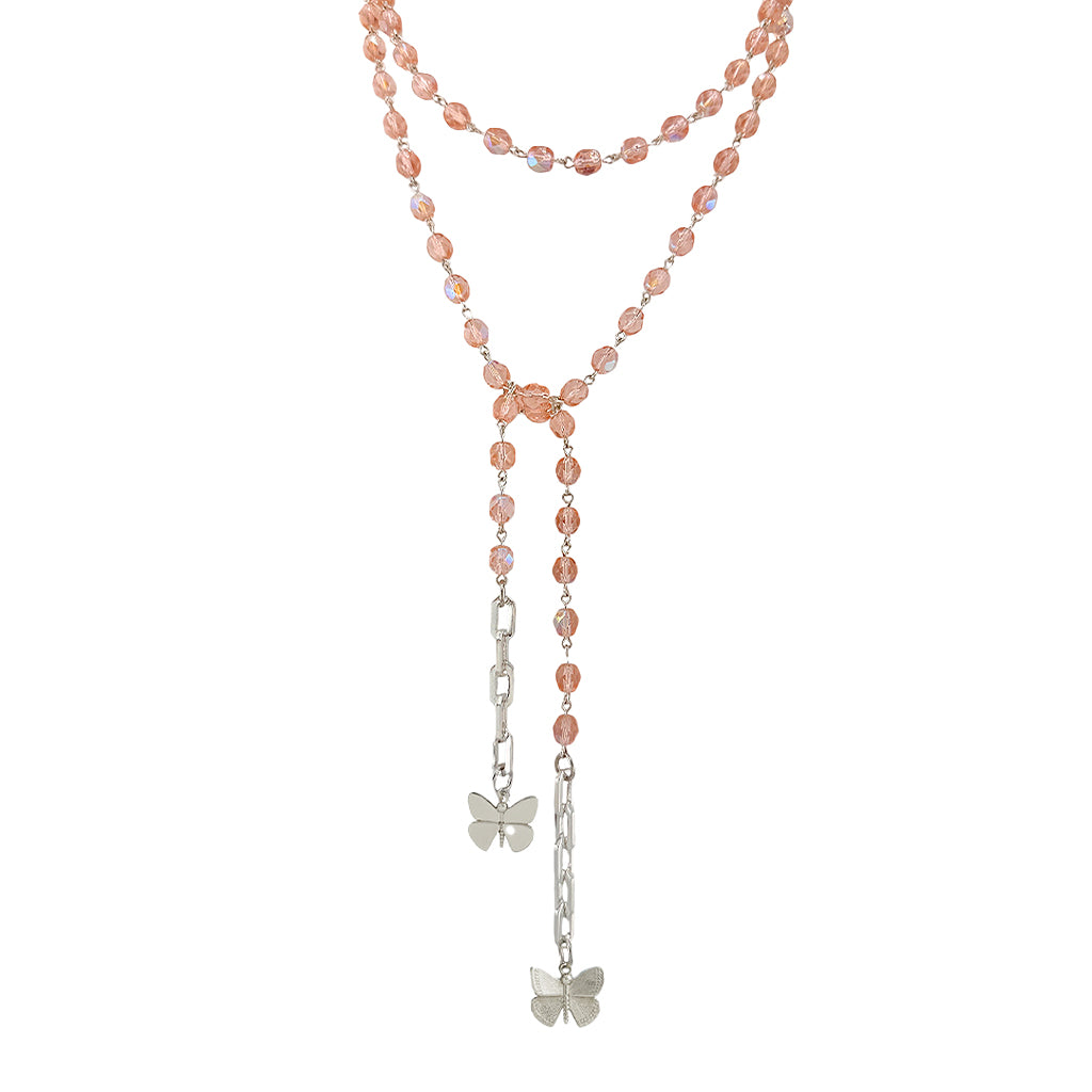 bailey butterfly wrap lariat necklace blush crystal faceted bead strands with butterfly charms