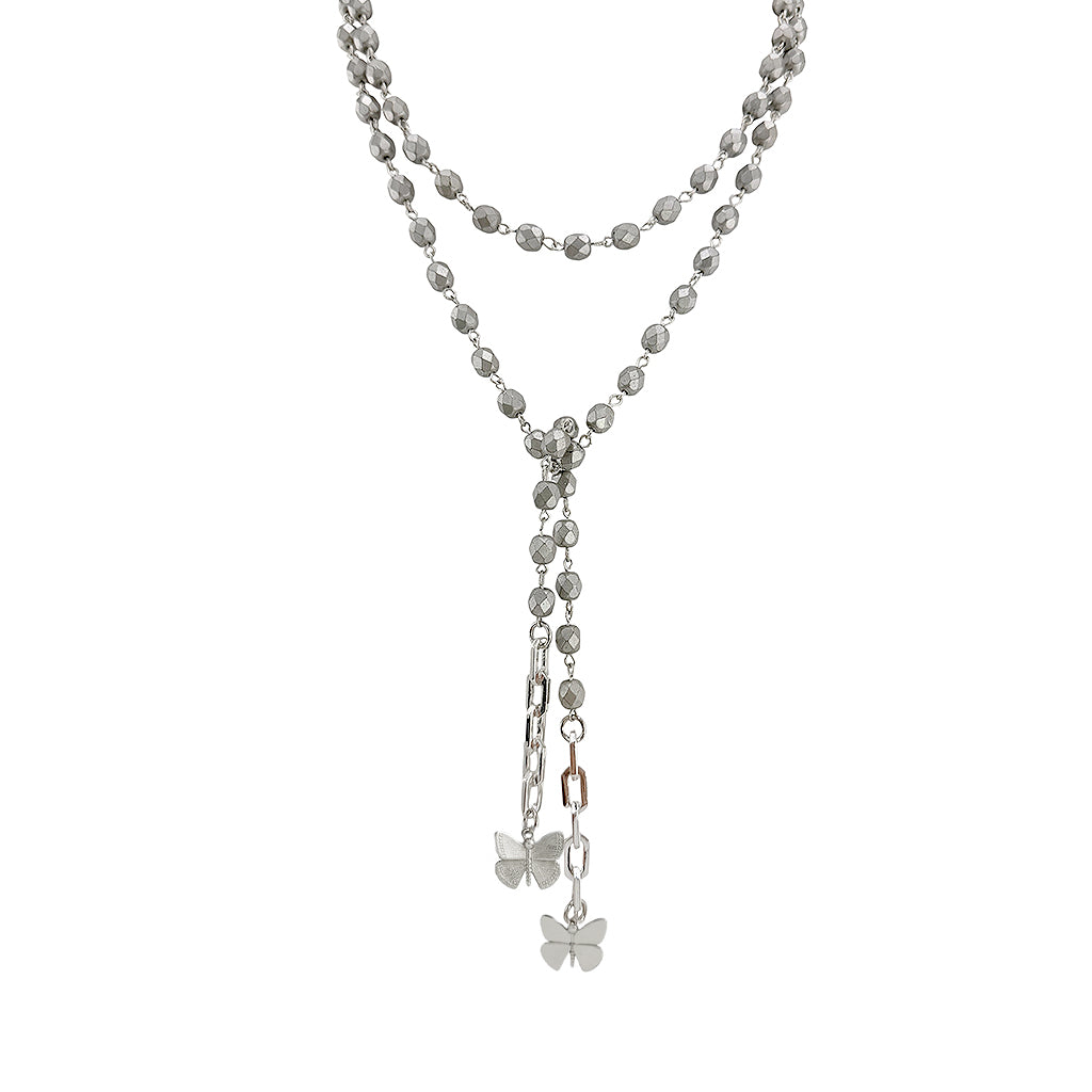 bailey butterfly wrap lariat necklace silver mist faceted beads with layered wrap and drop