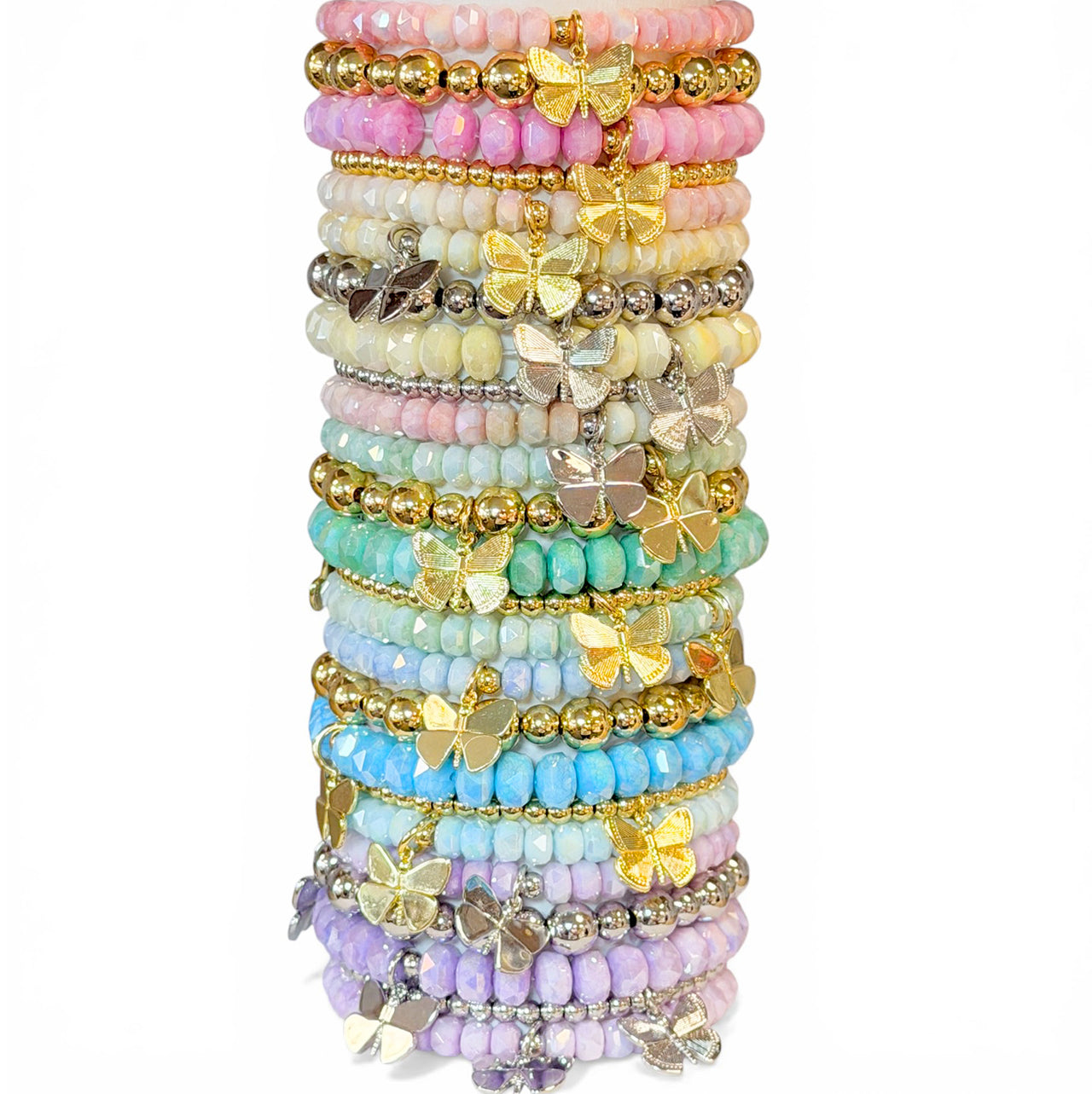 Love Lisa bailey color butterfly bracelet stack multi color gemstone bracelets showing full set with butterfly charms