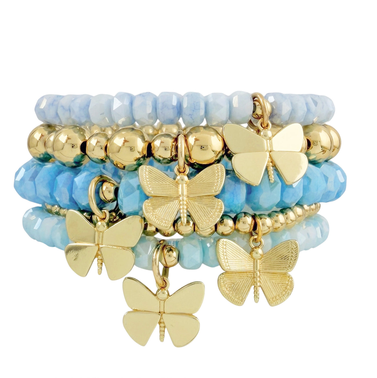 Love Lisa bailey color butterfly bracelet stack sand blue gemstone stretch bracelets with gold butterfly charms layered