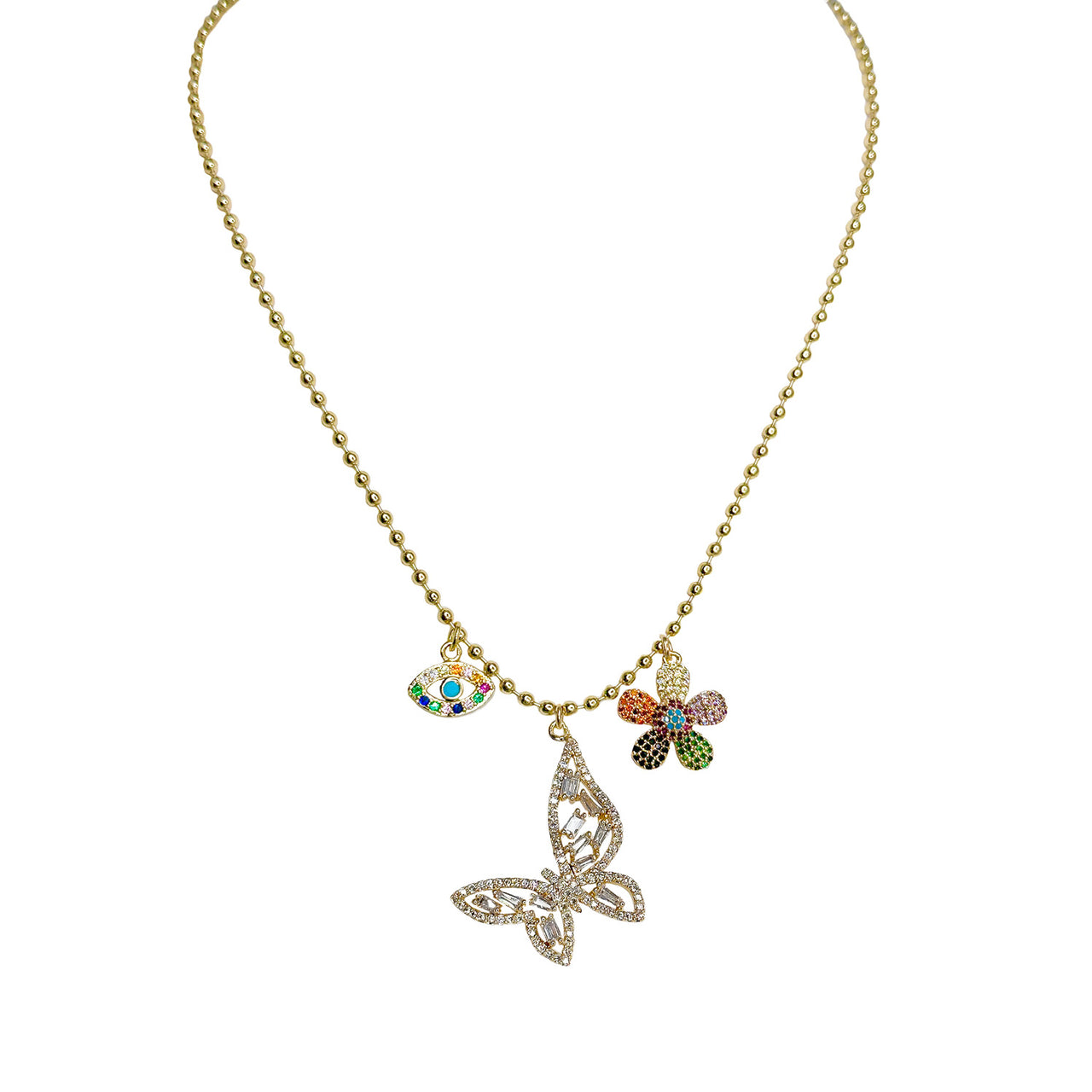 Bari Butterfly Ball Chain Colorful Charm Necklace