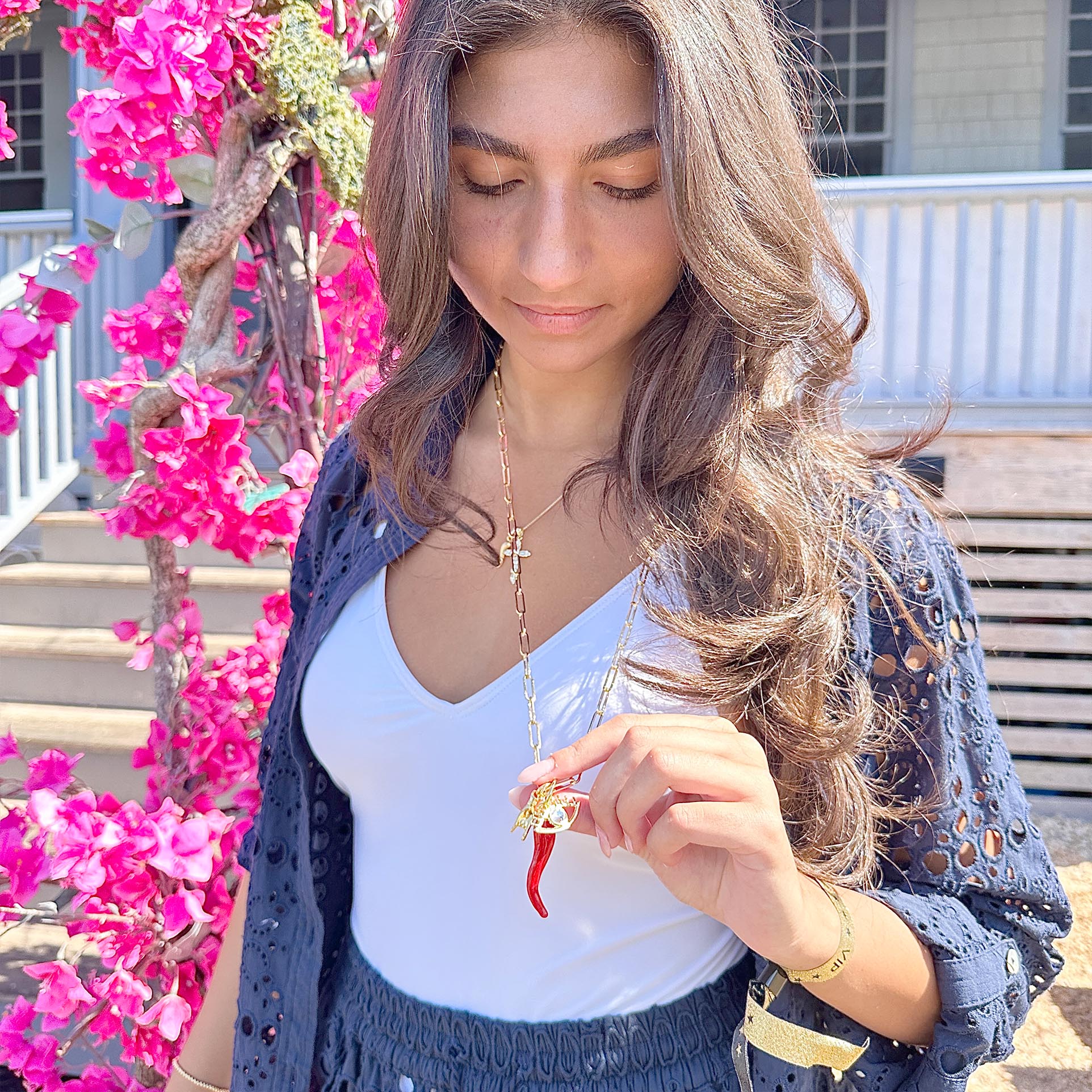 Gianna Italian Horn Mano Charm Necklace