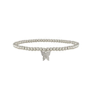 Becky silver beaded anklet with a pave butterfly