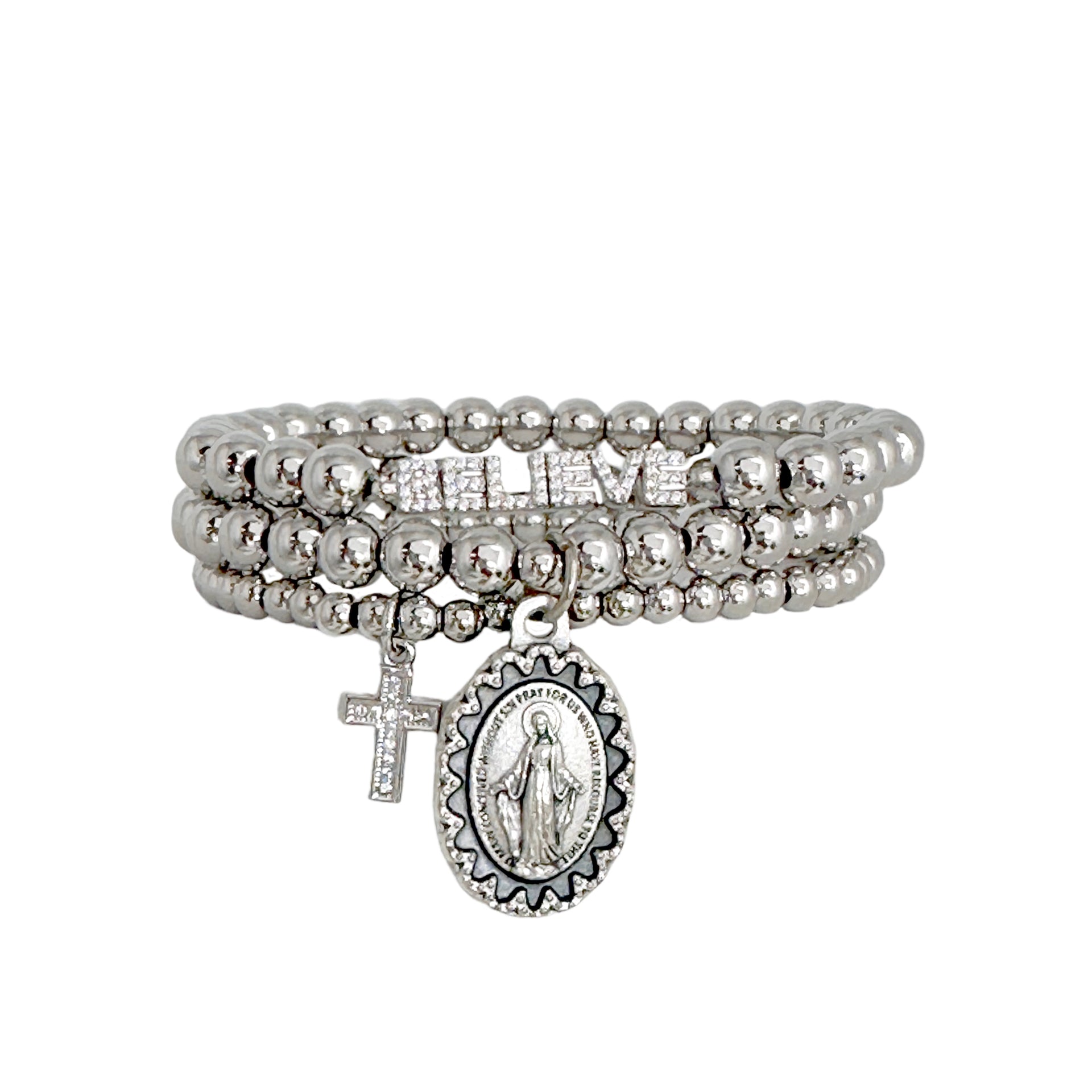 believe in the faith miraculous collection silver bracelet set love lisa