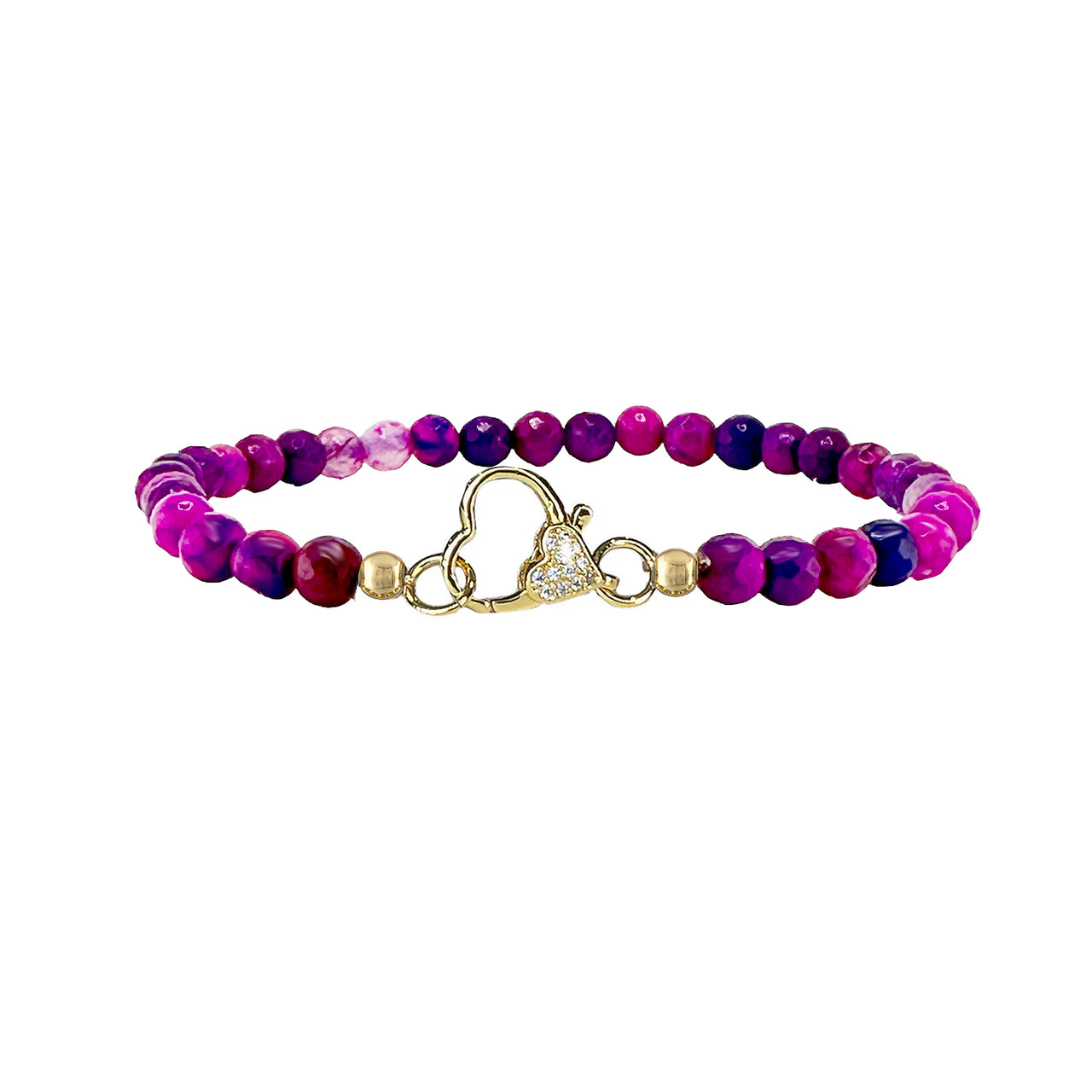 A colorful beaded ankle bracelet with a gold heart-shaped clasp, made by Love, Lisa.