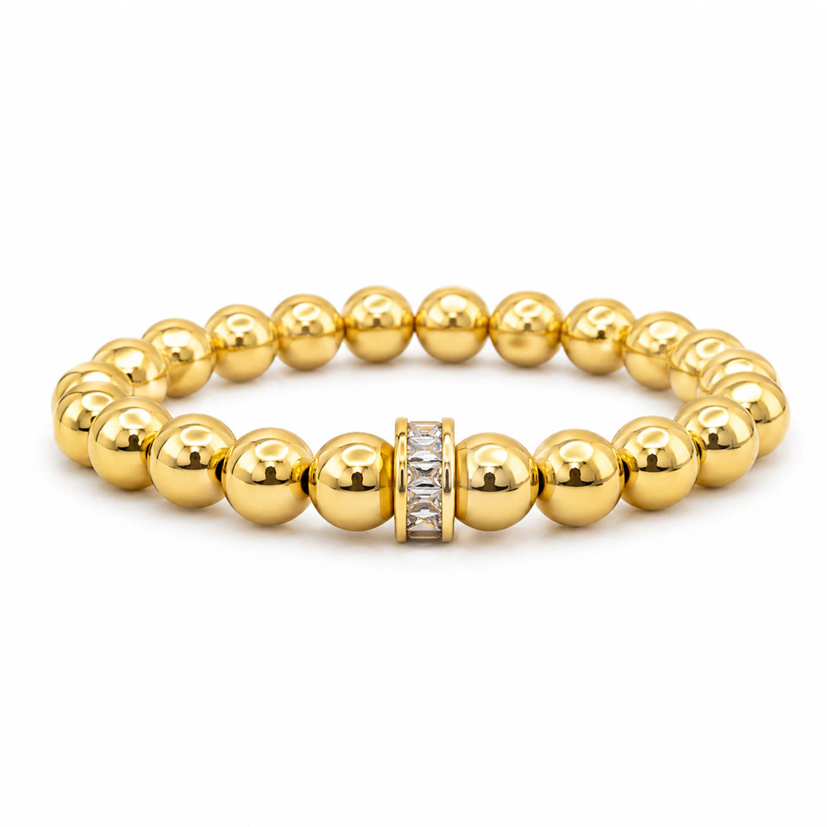 Bellissima Crystal Beaded Bracelet in Gold with tone accents, and crystal centerpiece