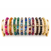 Love Lisa Bellissima Crystal Rondelle Gemstone Bracelets displayed in multiple colors with Sea Sediment Jasper beads and crystal centerpieces