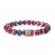 Bellissima Luxe Bracelet with berry and purple Sea Sediment Jasper beads and a crystal-encrusted pavé rondelle centerpiece