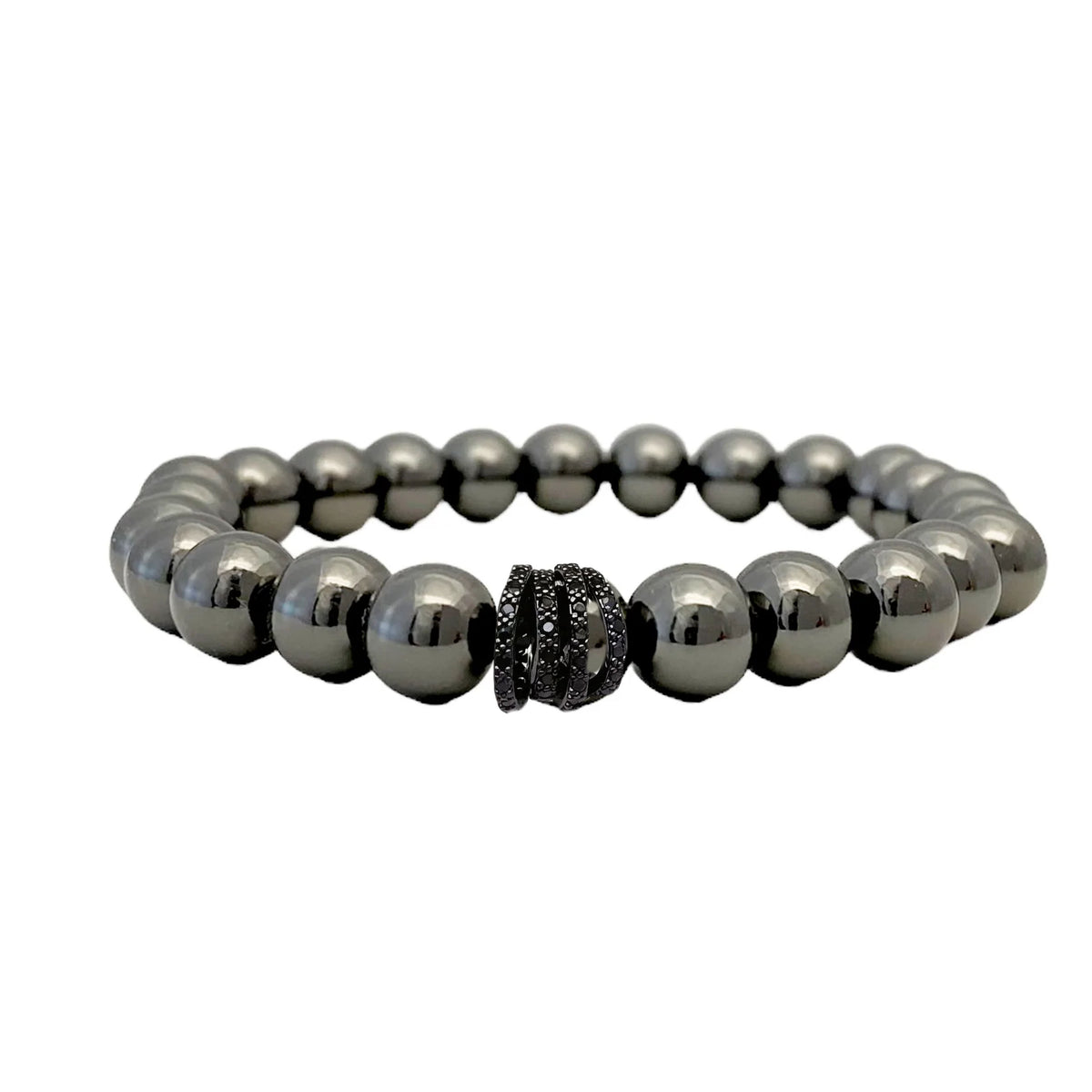 Bellissima Luxe Bracelet with polished gunmetal-tone beads and a sparkling pavé crystal rondelle centerpiece