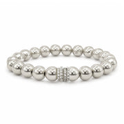 Bellissima Luxe Bracelet with polished silver-tone beads and a fully crystal-encrusted pavé rondelle centerpiece