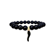 black onyx italian horn cornicello bracelet with black horn charm matte gemstone beads by love lisa jewelry