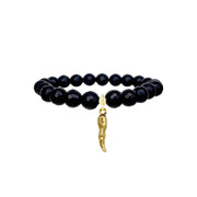 black onyx italian horn cornicello beaded gemstone bracelet with gold horn charm by love lisa jewelry