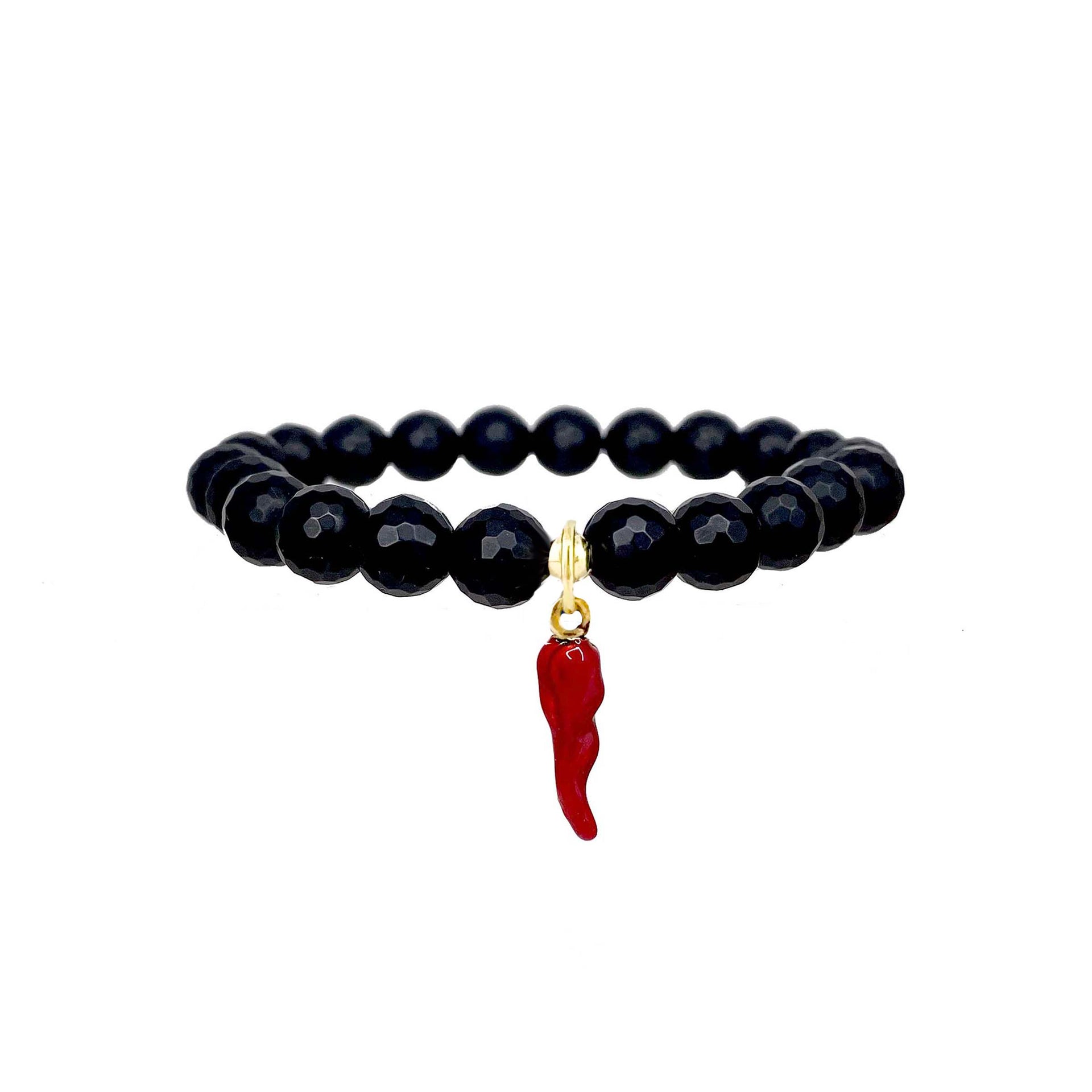 black onyx italian horn cornicello bracelet with red horn charm symbol of luck and protection by love lisa jewelry