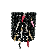 black onyx italian horn cornicello bracelet stack with red white gold and silver horn charms by love lisa