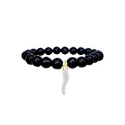 black onyx italian horn cornicello bracelet with white horn charm by love lisa jewelry