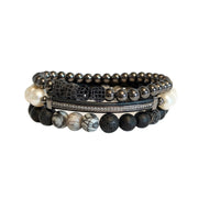 Love Lisa black onyx pearl mens bracelet stack bold beaded jewelry
