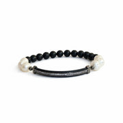 black onyx pearl single mens bracelet beaded stretch style