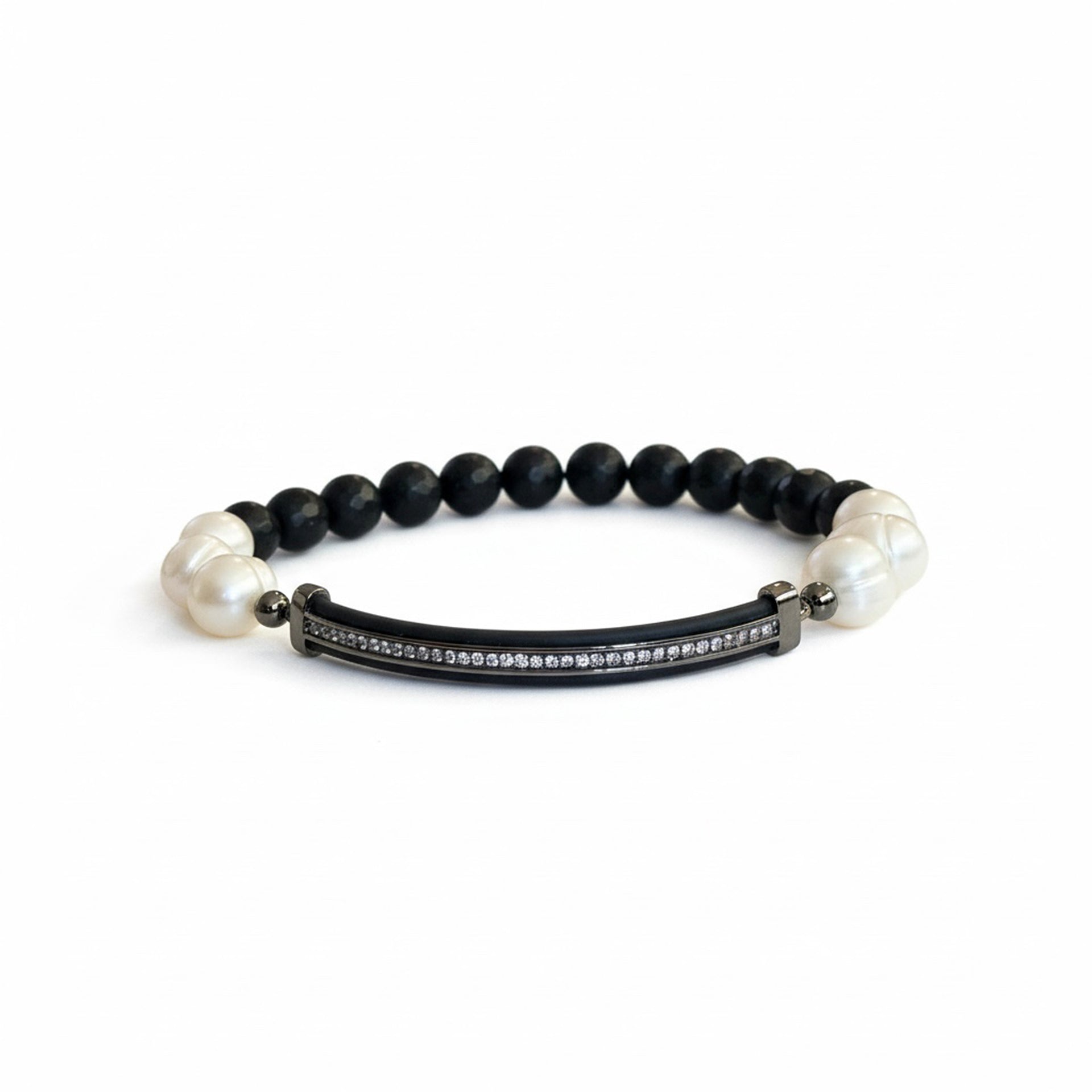 black onyx pearl single mens bracelet beaded stretch style