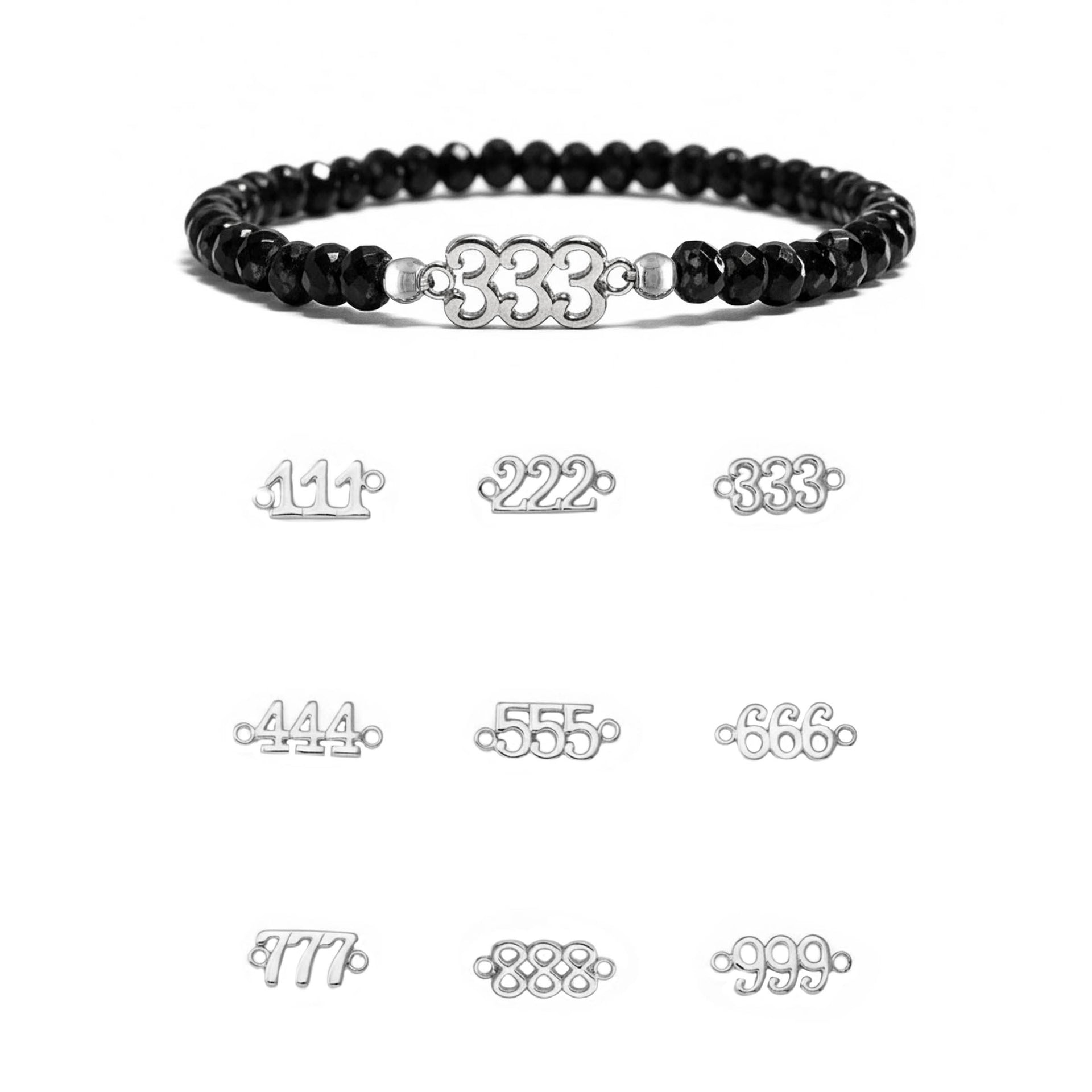 Angel Number Bracelet by Love Lisa in black and silver with crystal number charm