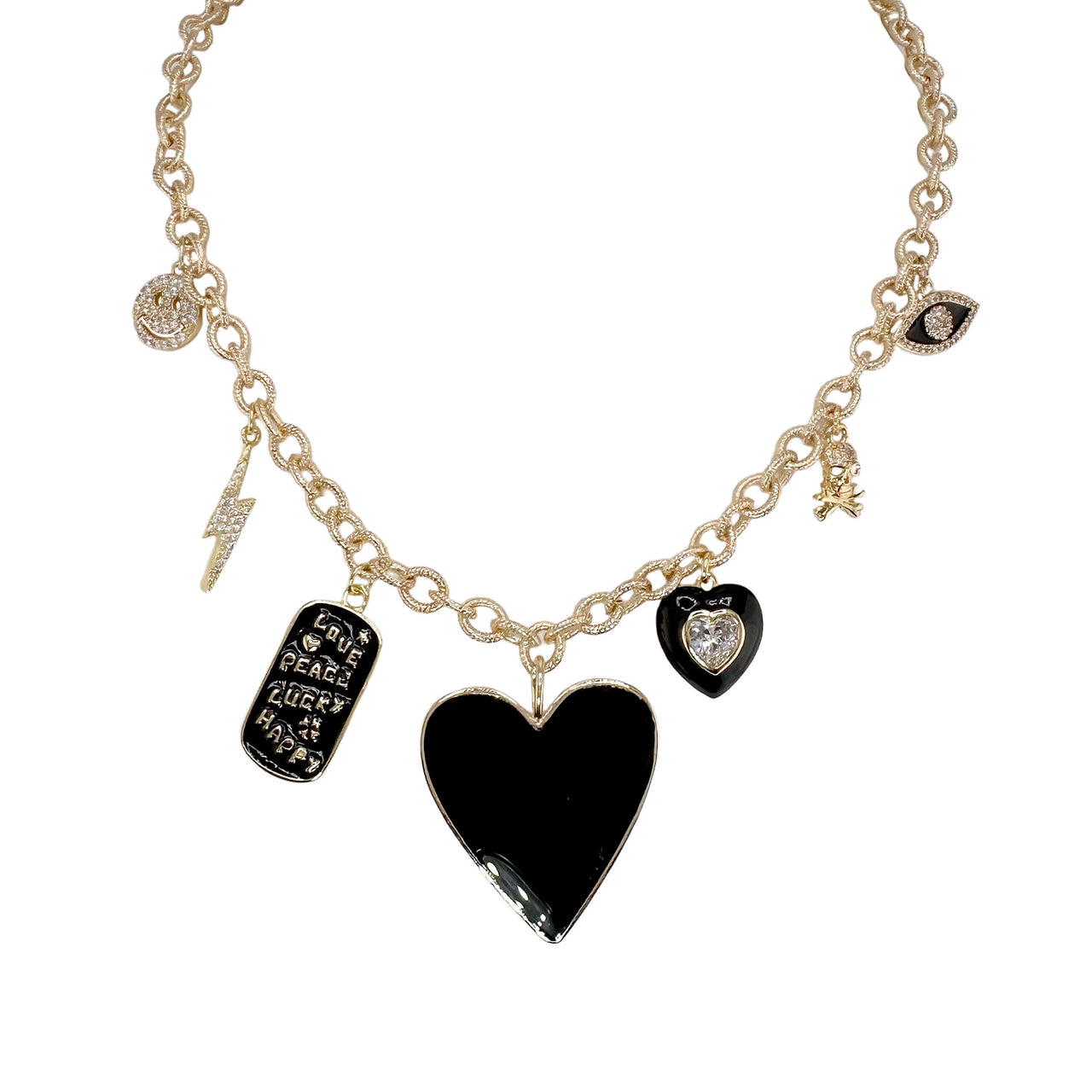 Love, Peace, Love Lisa Gold & Black Enamel Necklace