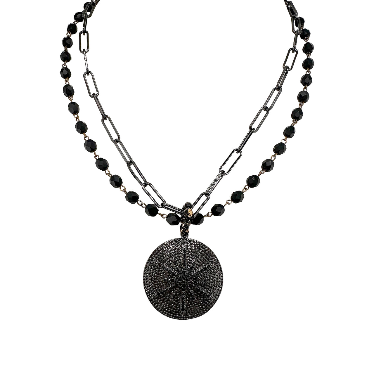 Heather Double Stranded Northstar Disc Necklace