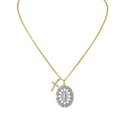 Gold Blessed Mother and Cross Necklace with Miraculous Medal and crystal cross pendant