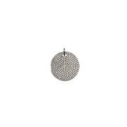 Gunmetal round disc charm covered in pavé crystals

