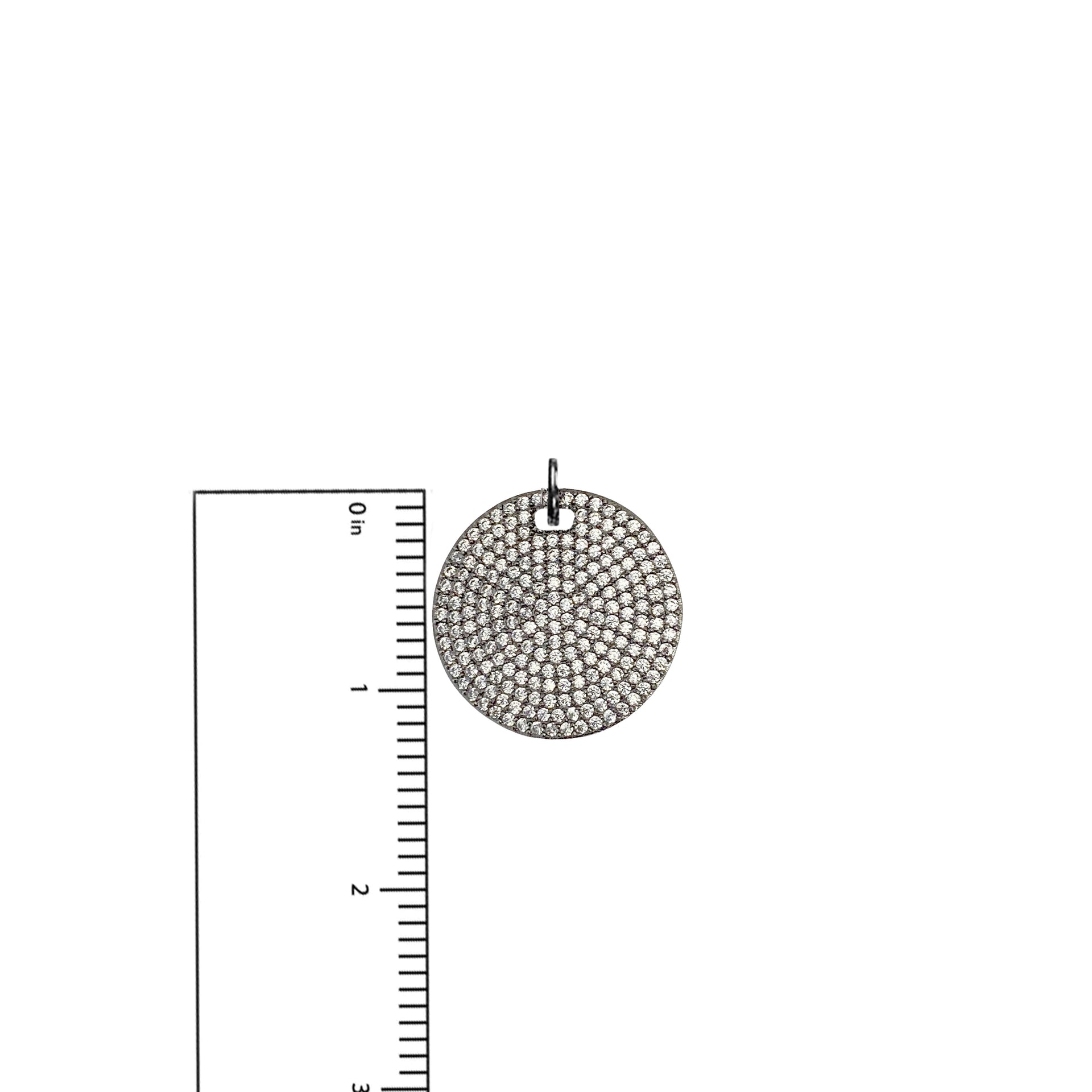 Gunmetal crystal pavé disc charm with size reference