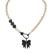 brandy bow necklace black hearts and bow charm with pave clasp by love lisa jewelry