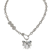 brandy bow necklace silver hearts and bow charm with pave clasp by love lisa jewelry