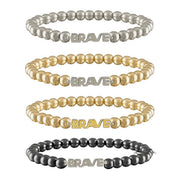 Love Lisa BRAVE Breast Cancer Awareness Word Bracelet in multiple finishes with polished metal beads and BRAVE centerpiece