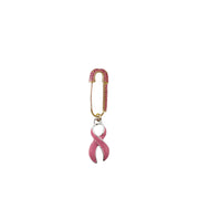 Breast Cancer Awareness Pink Ribbon Safety Pin in Gold with rhinestone safety pin and dangling pink enamel ribbon charm