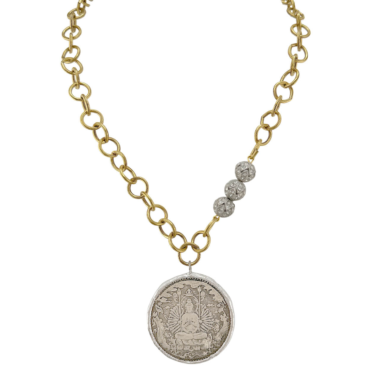 Love Lisa Stillness Buddha coin necklace gold 17 inch chain
