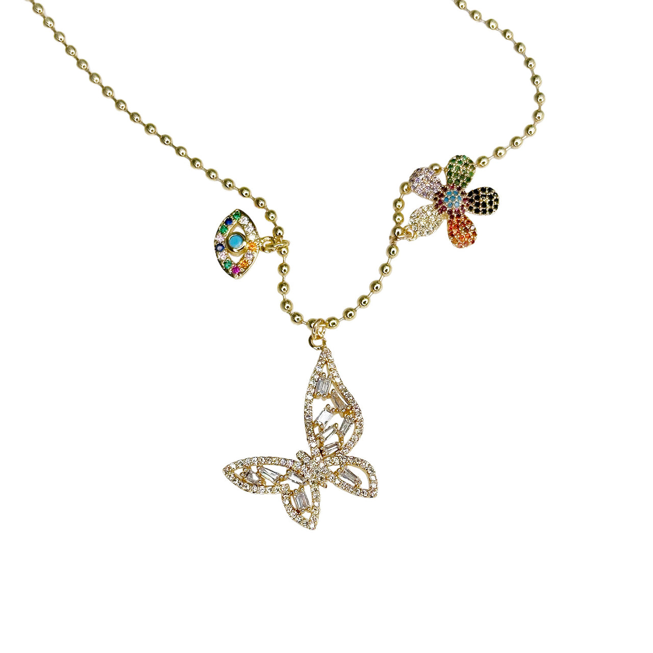 Bari Butterfly Ball Chain Colorful Charm Necklace