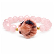 Calista Ceramic Shell Gemstone Bracelet in Blush Bloom with soft pink faceted gemstone beads and glazed ceramic shell centerpiece