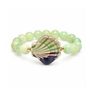 Calista Ceramic Shell Gemstone Bracelet in Sea Glass with pale green faceted gemstone beads and glazed ceramic shell centerpiece