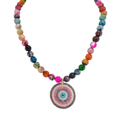 Love Lisa Scarlett fire agate gemstone evil eye necklace in rainbow beads