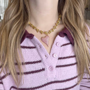 carrie love knot heart necklace gold worn on model with heart pendant by love lisa jewelry