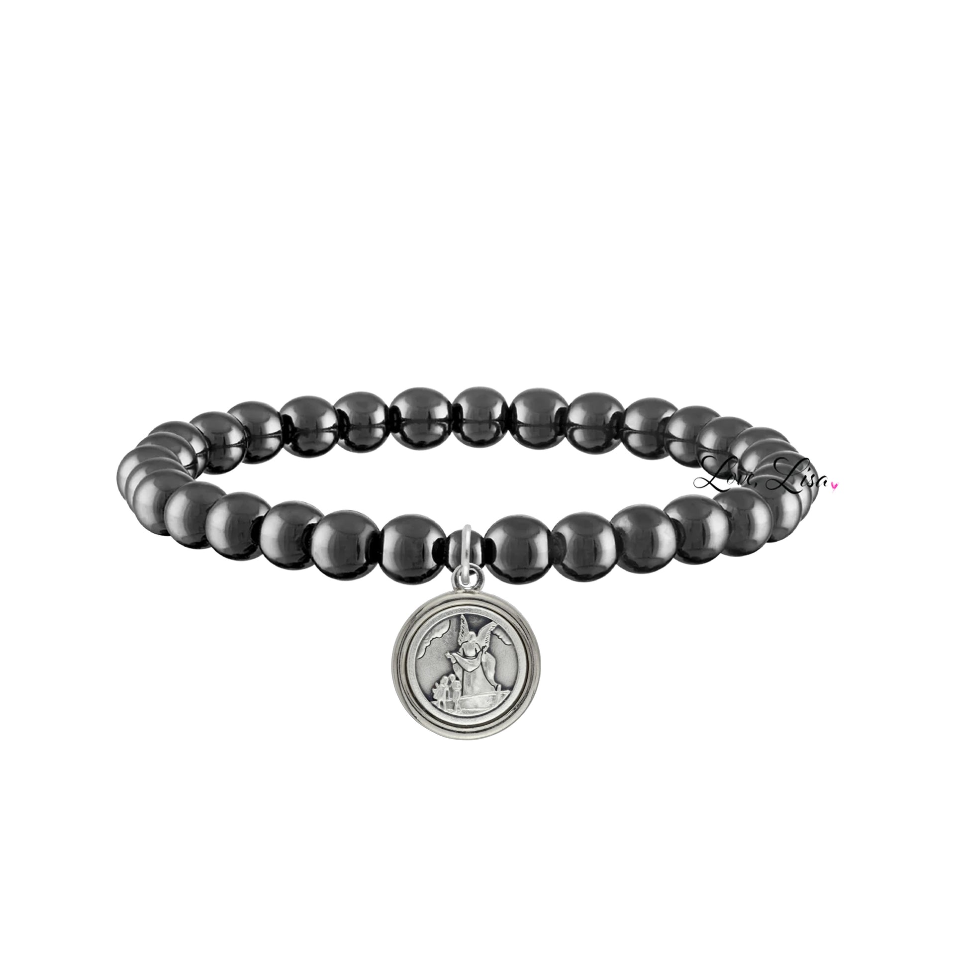catholic medal saint beaded bracelet guardian angel gunmetal bracelet by love lisa jewelry