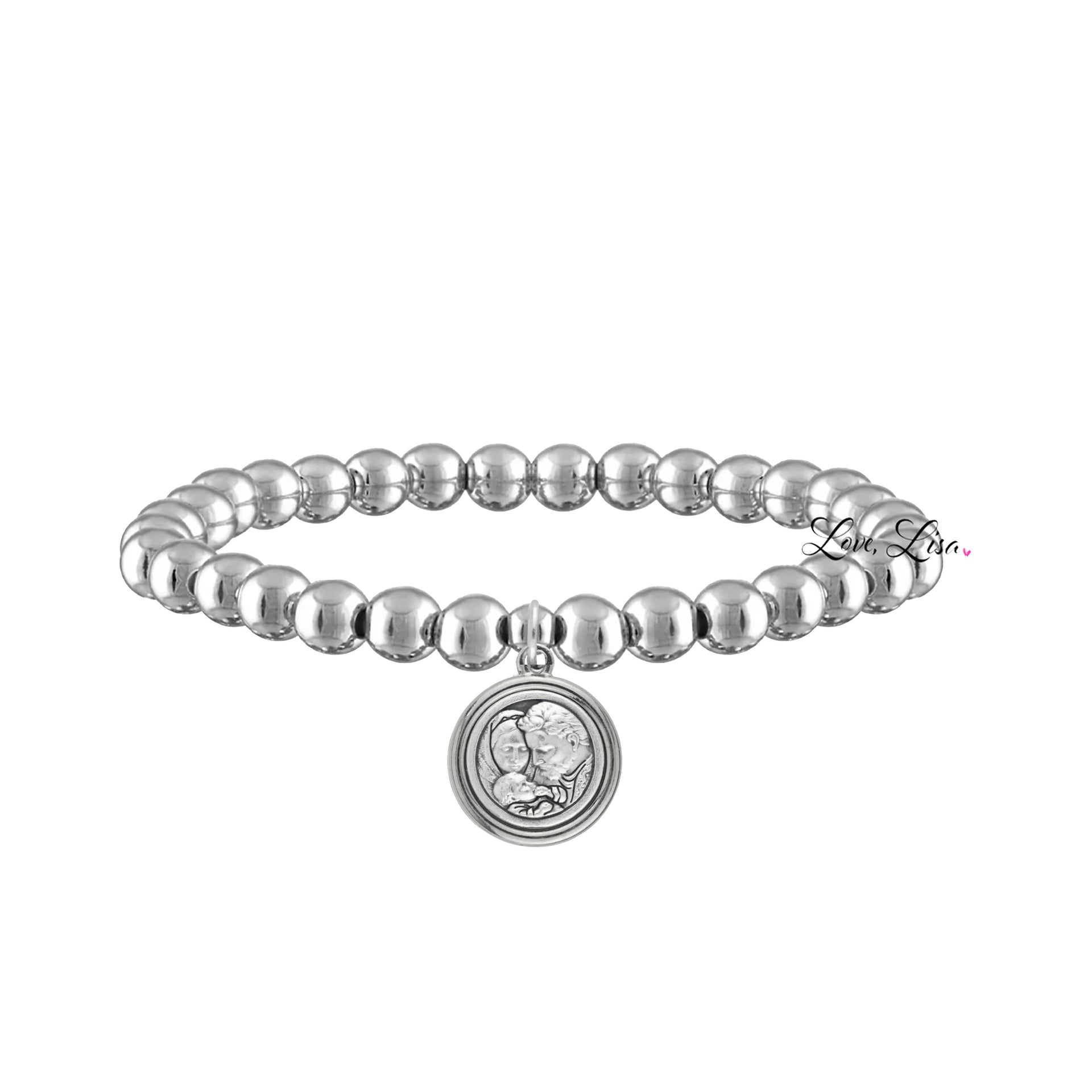 catholic medal saint beaded bracelet holy family silver bracelet religious charm jewelry by love lisa