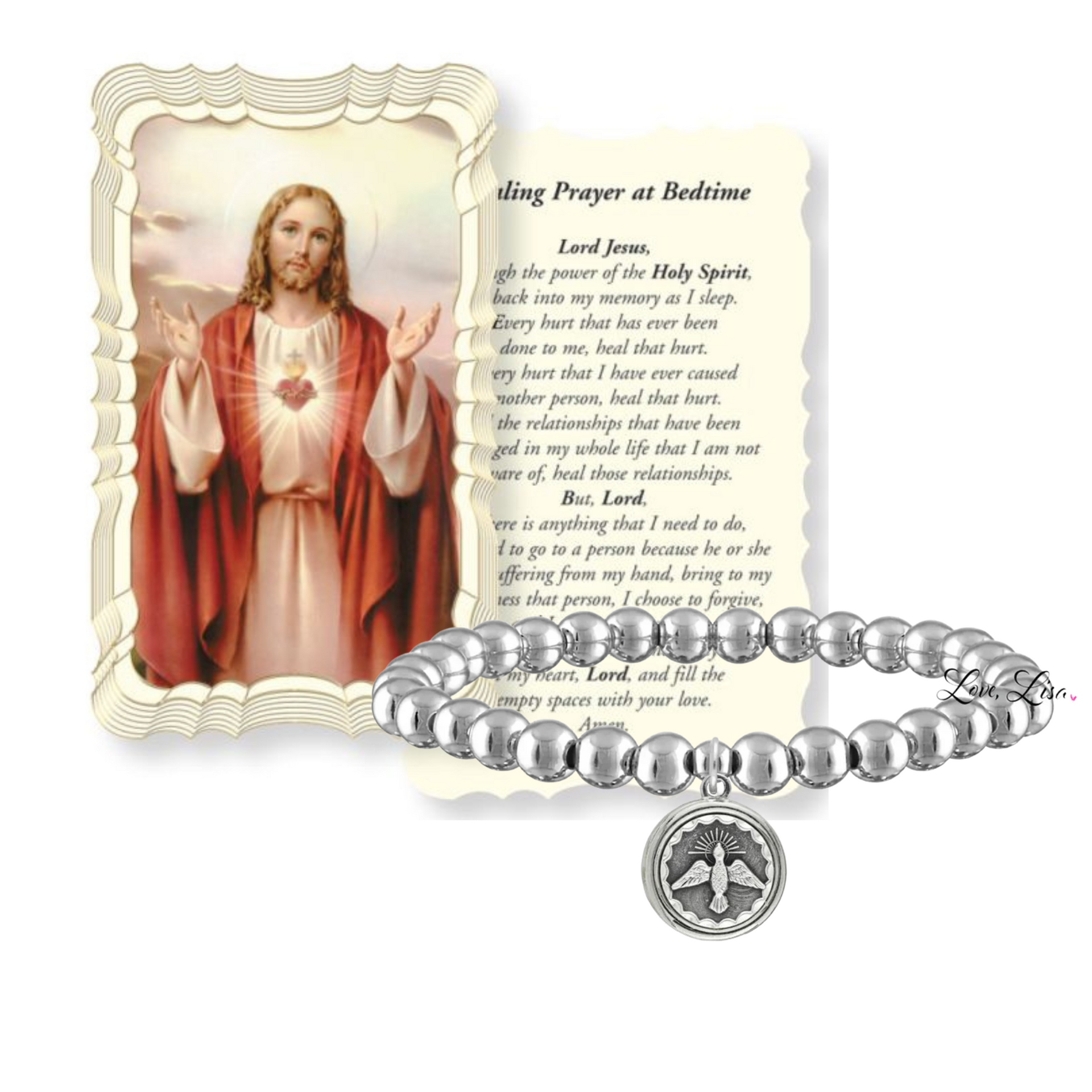 catholic medal saint beaded bracelet holy family silver bracelet catholic jewelry by love lisa with prayer card