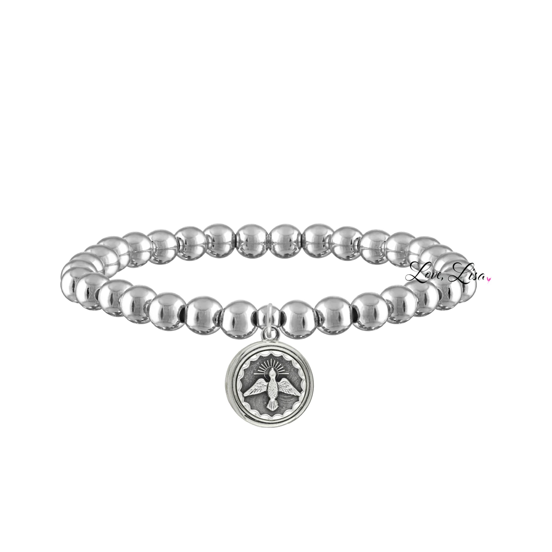 catholic medal saint beaded bracelet holy spirit silver bracelet divine guidance jewelry by love lisa
