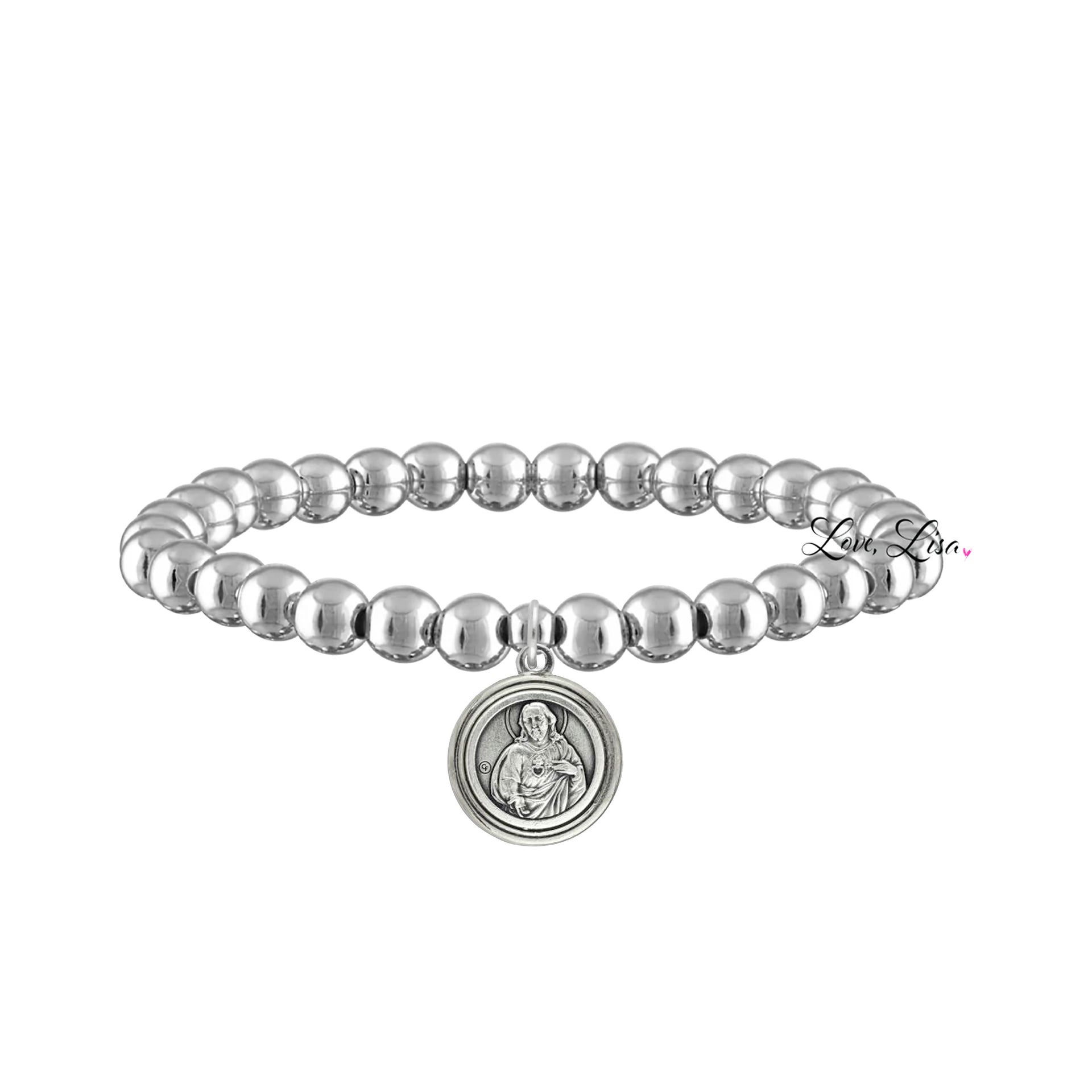catholic medal saint beaded bracelet jesus silver bracelet religious medal charm by love lisa