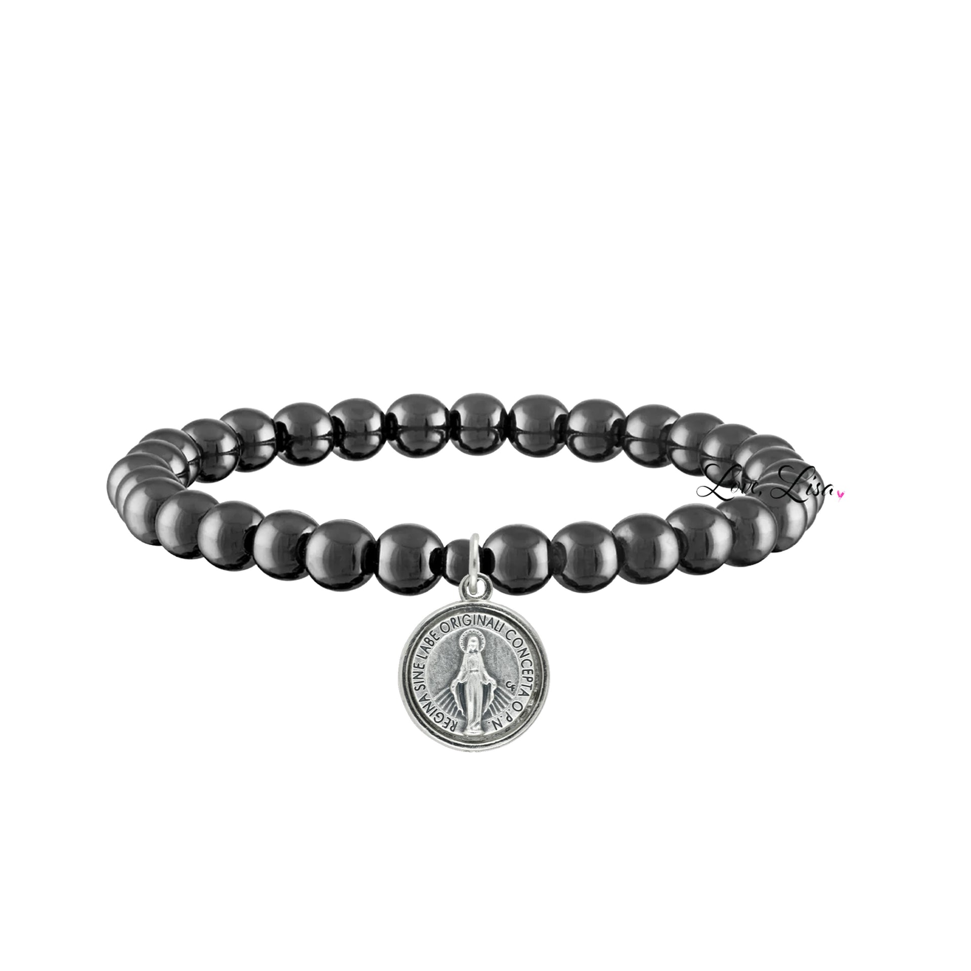catholic medal saint beaded bracelet miraculous mother medal gunmetal bracelet by love lisa jewelry